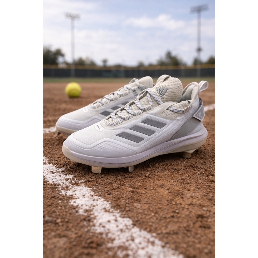 Adidas Icon 7 Baseball Cleats White Silver Men's Metal Spikes Athletic Shoes‎